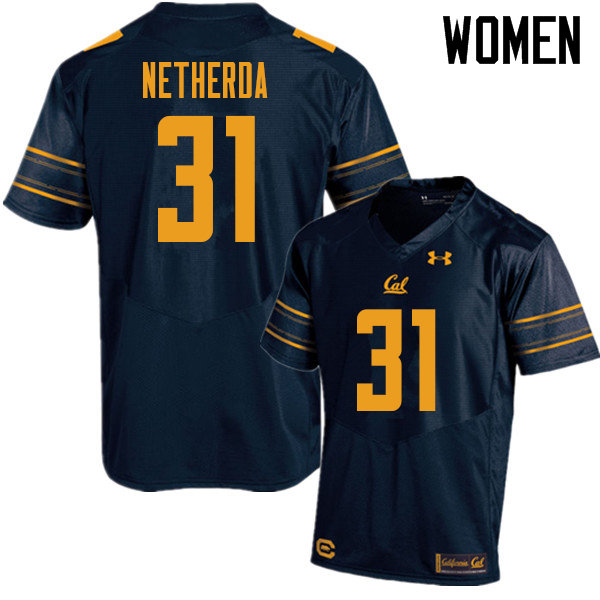 Women #31 Alex Netherda Cal Bears UA College Football Jerseys Sale-Navy
